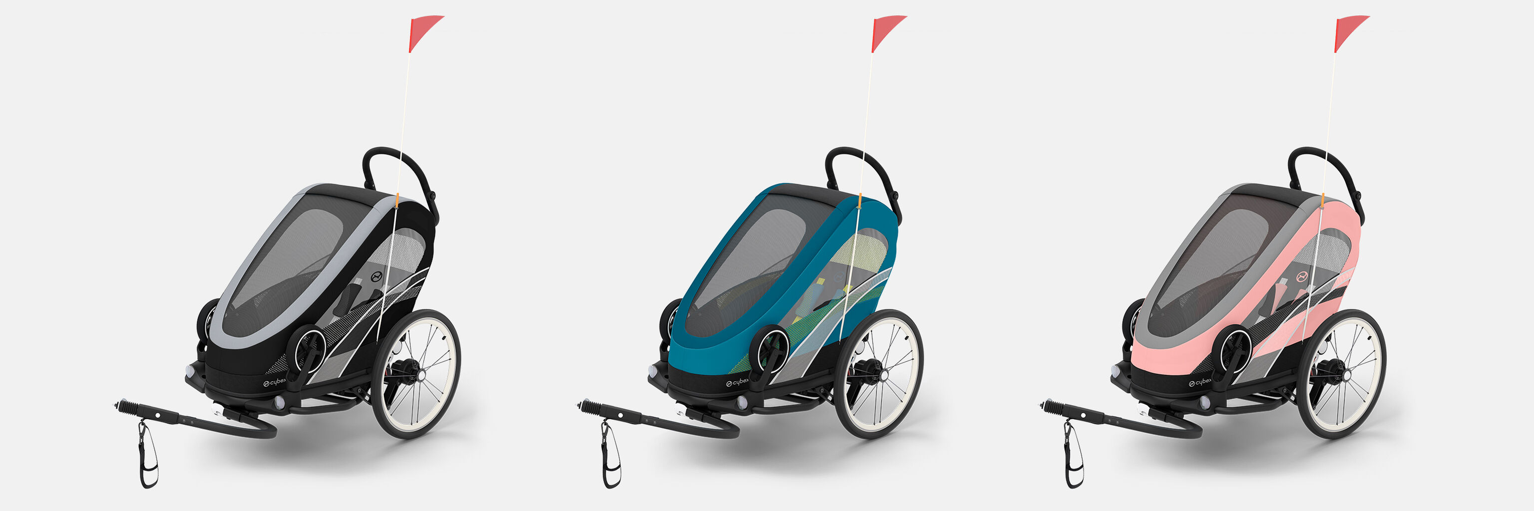 Trois Zeno Bikes de diff&eacute;rents coloris c&ocirc;te &agrave; c&ocirc;te.