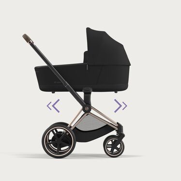 An image of the CYBEX Platinum e-Priam Frame Stroller, highlighting the Rocking Mode feature.