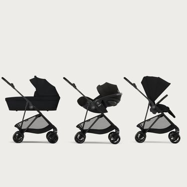 An image of the CYBEX Gold Melio Carbon Stroller, highlighting the Travel System Ready feature.