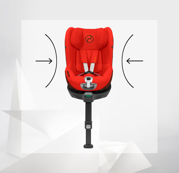 Red Sirona Z car seat with swivel base and safety harness.
