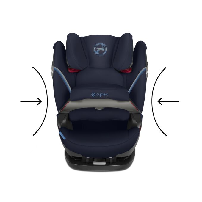 Afbeelding van de CYBEX Gold Pallas S-Fix Toddler Car Seat, met de nadruk op de functie Energie-absorberende buitenkant.