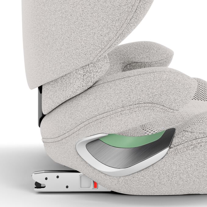 An image of the CYBEX Platinum Solution T Child Car Seat, highlighting the Easy Installation and Extra Stability feature.