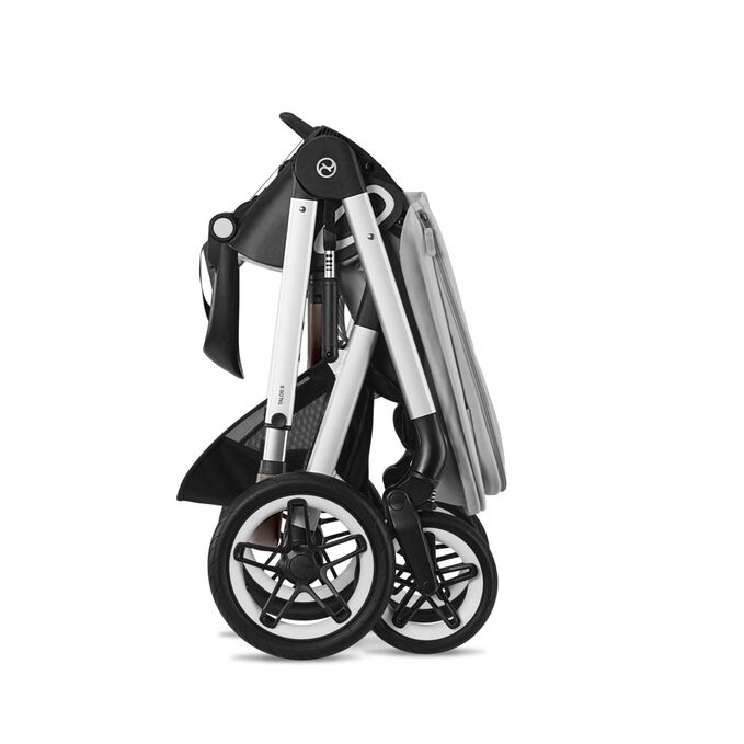 An image of the CYBEX Gold Talos S Lux Stroller, highlighting the One-hand Fold into Self-standing Position feature.