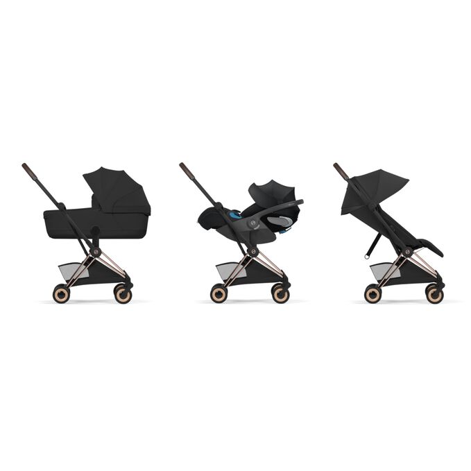 An image of the CYBEX Platinum Coya - Style Collection Buggy, highlighting the Travel System Ready feature.