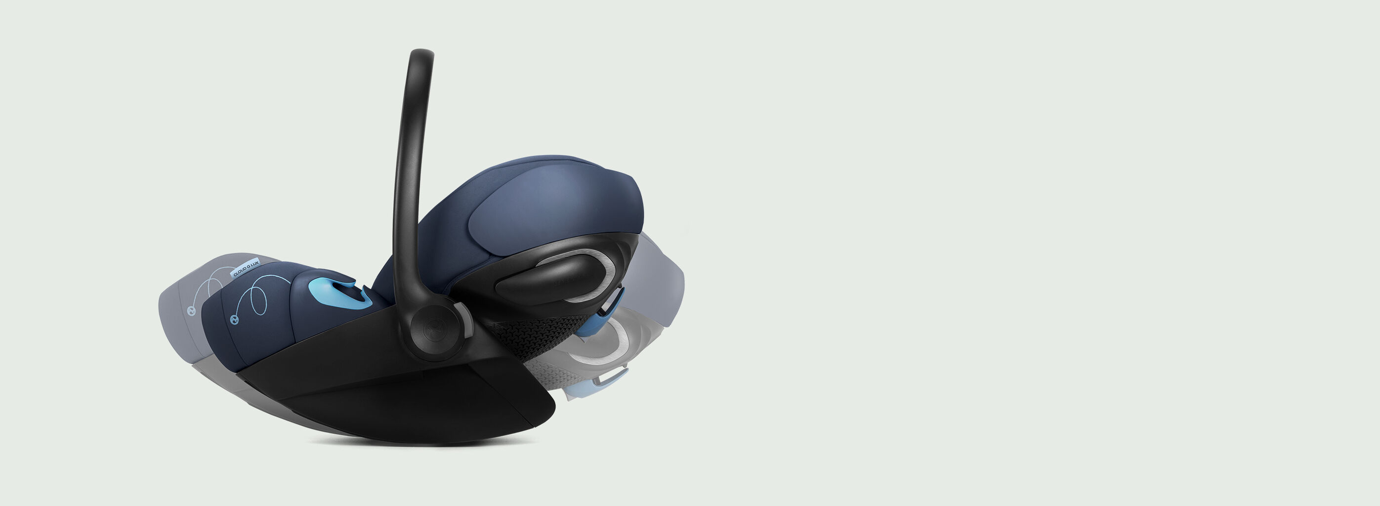 Cloud G reclining infant car seat shown in various recline positions.