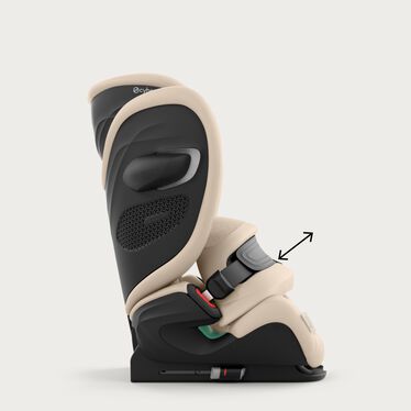 An image of the CYBEX Gold Pallas G3 Toddler Car Seat, highlighting the Easily secures your child in seconds feature.