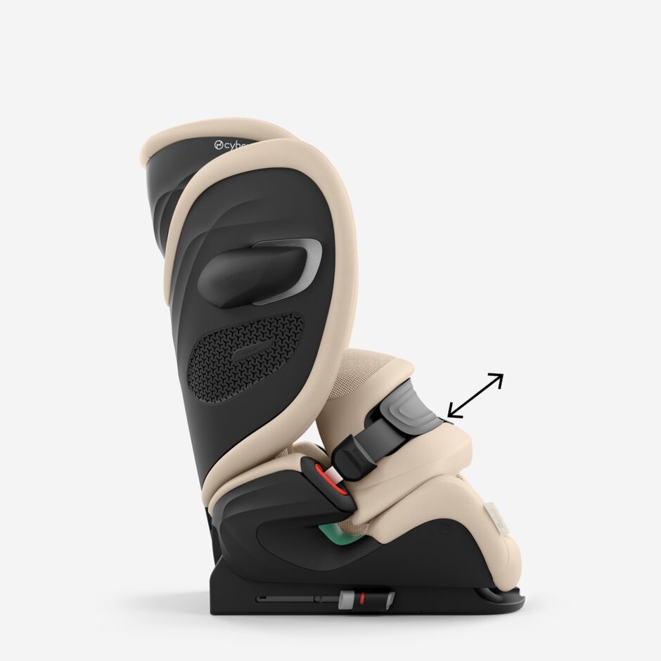 An image of the CYBEX Gold Pallas G3 Toddler Car Seat, highlighting the Easily secures your child in seconds feature.