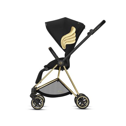 Black pram by Jeremy Scott Wings with gold wings and accents.