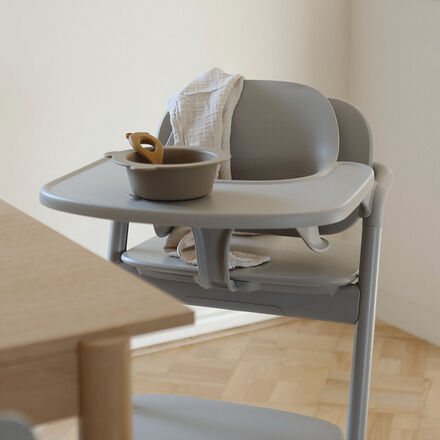 Close up of a CYBEX high chair with a food bowl on the tray.