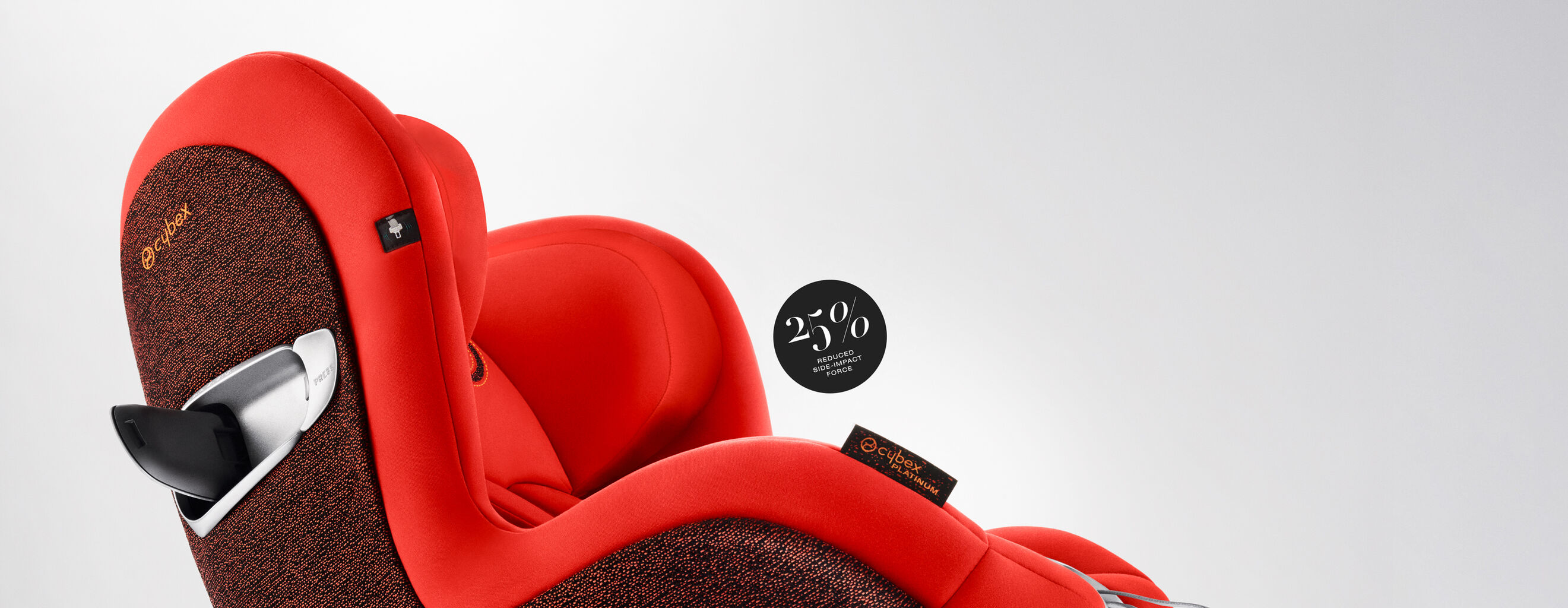 Sirona Z car seat in red with 25% reduced side-impact force.