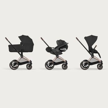 An image of the CYBEX Platinum Priam Stroller, highlighting the Travel System Ready feature.