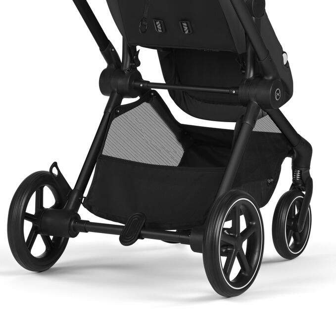 An image of the CYBEX Gold Eos and Aton G Travel System Stroller, highlighting the Spacious Shopping Basket feature.