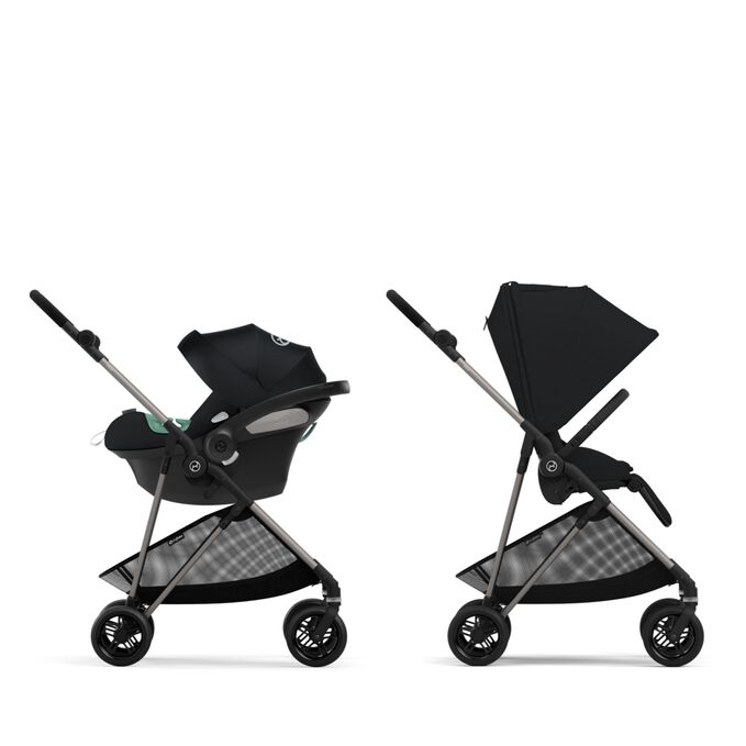 An image of the CYBEX Gold Melio Stroller, highlighting the Travel system feature.