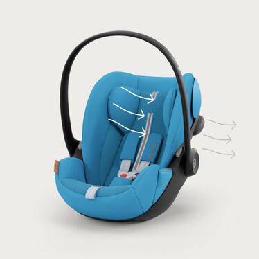 An image of the CYBEX Gold Cloud G i-Size Infant Car Seat, highlighting the Optimal breathability feature.