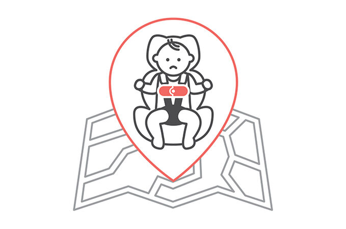 An image of the CYBEX Platinum SensorSafe Infant Safety Kit Accessories for Car Seats, highlighting the Child still in car warning feature.