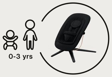 An image of the CYBEX Platinum Platinum Bouncer Bouncer, highlighting the From Birth to 3 Years feature.