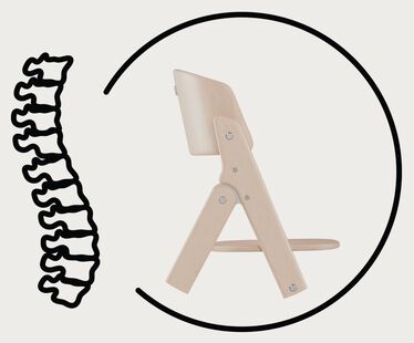 An image of the CYBEX Gold Click & Fold 3-in-1 Highchair, highlighting the Ergonomic Sitting Position feature.