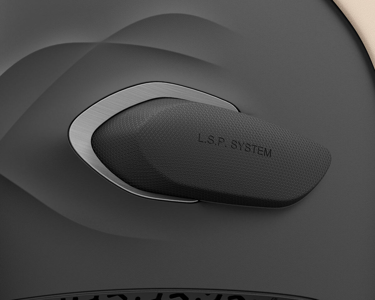 A black, textured car part with the inscription "L.S.P. System."