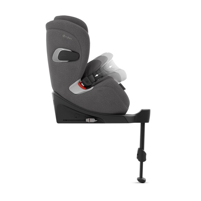 Afbeelding van de CYBEX Platinum Anoris T2 i-Size Toddler Car Seat, met de nadruk op de functie Nauwkeurige pasvorm bij het bevestigen en een gewichtloos gevoel.