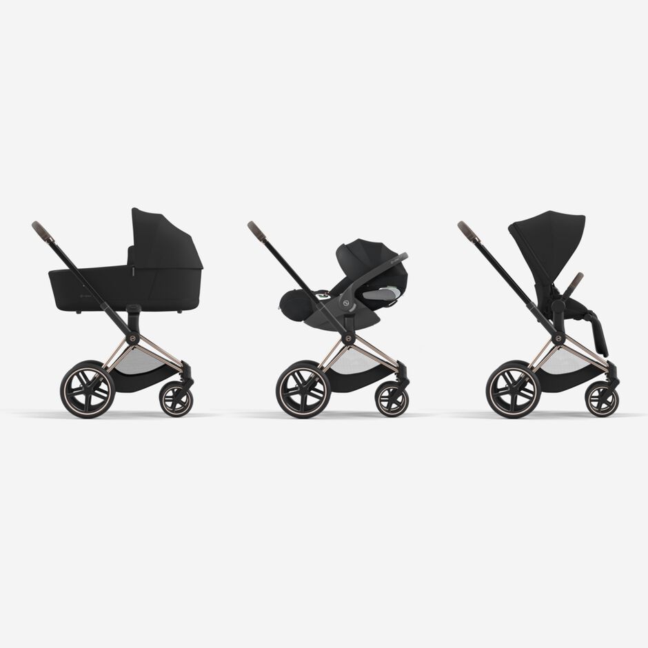 An image of the CYBEX Platinum Priam / e-Priam Seat Pack (2025) Stroller, highlighting the Travel System Ready feature.