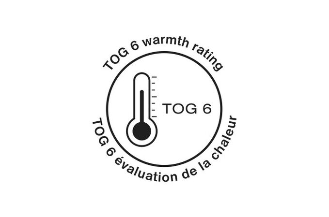 An image of the CYBEX Platinum Platinum Winter Footmuff Mini Accessories for Strollers, highlighting the TOG 6 Warmth Rating feature.