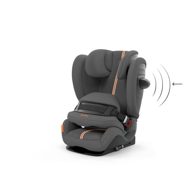 Immagine del CYBEX Gold Pallas G i-Size Toddler Car Seat che mette in risalto la caratteristica 20% in più di protezione per l’impatto laterale.