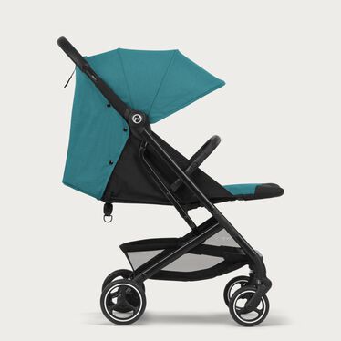 An image of the CYBEX Gold Beezy Buggy, highlighting the Ergonomic Lie-Flat Position feature.