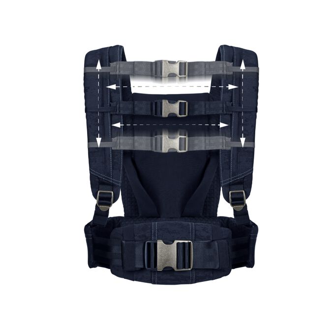 An image of the CYBEX Platinum Coya Carrier Rebellious Luxury Baby Carrier, highlighting the Adjustable Sternum Strap feature.