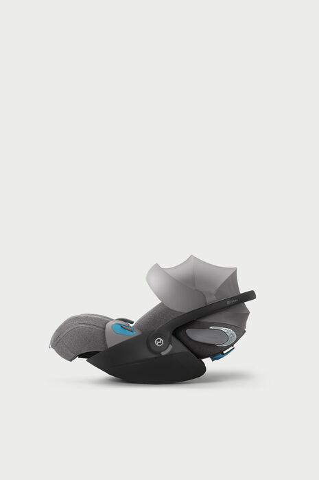 Grey car seat with black base and adjustable sun canopy, featured during Black Week.