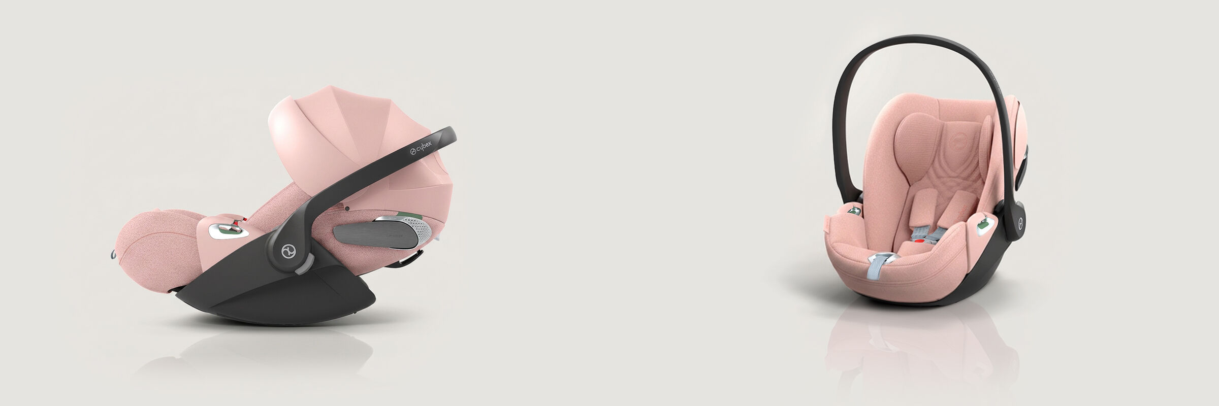 Two Cloud T car seats in Peach Pink.