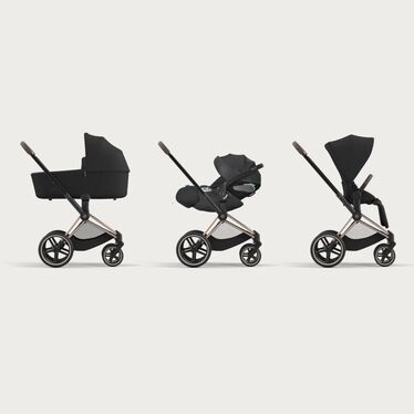 An image of the CYBEX Platinum Priam Seat Pack Stroller, highlighting the Travel System Ready feature.