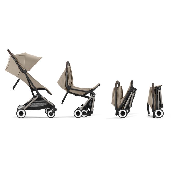 An image of the CYBEX Gold Orfeo Buggy, highlighting the One-hand Fold & Unfold feature.