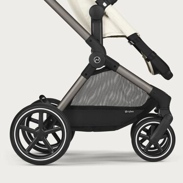 An image of the CYBEX Gold Eos Lux Stroller, highlighting the All-Terrain Wheels feature.