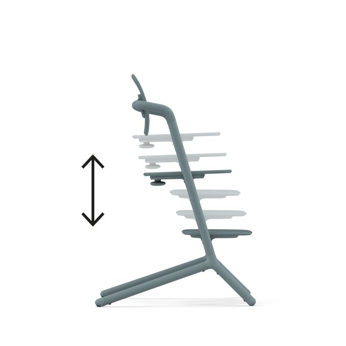 Ein Bild des CYBEX Gold Lemo 4-in-1 Highchair, das das Merkmal Individuelle Anpassung der Höhe hervorhebt.