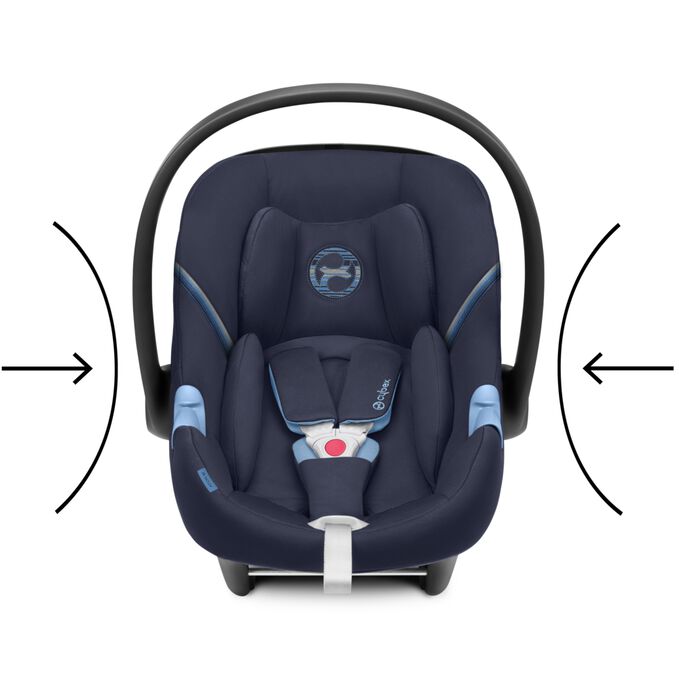 An image of the CYBEX Gold Aton M i-Size Infant Car Seat, highlighting the Energy-absorbing shell feature.