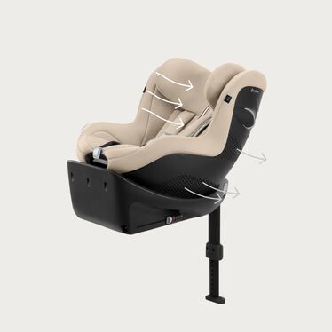 An image of the CYBEX Gold Sirona Gi i-Size Toddler Car Seat, highlighting the Optimal breathability feature.