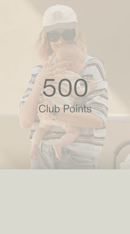 A mother holding her child against her chest, but on the forefront of the picture, it says "500 Club Points"