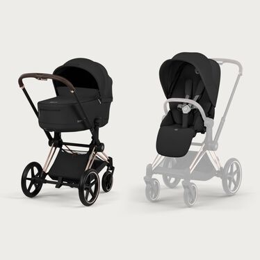 An image of the CYBEX Platinum Priam Stroller, highlighting the Premium in Size and Comfort feature.