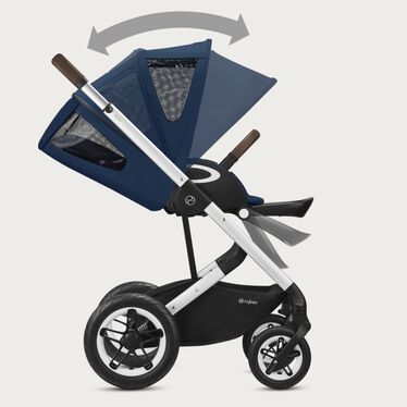 An image of the CYBEX Gold Talos S Lux Stroller, highlighting the Extendable XXL canopy feature.