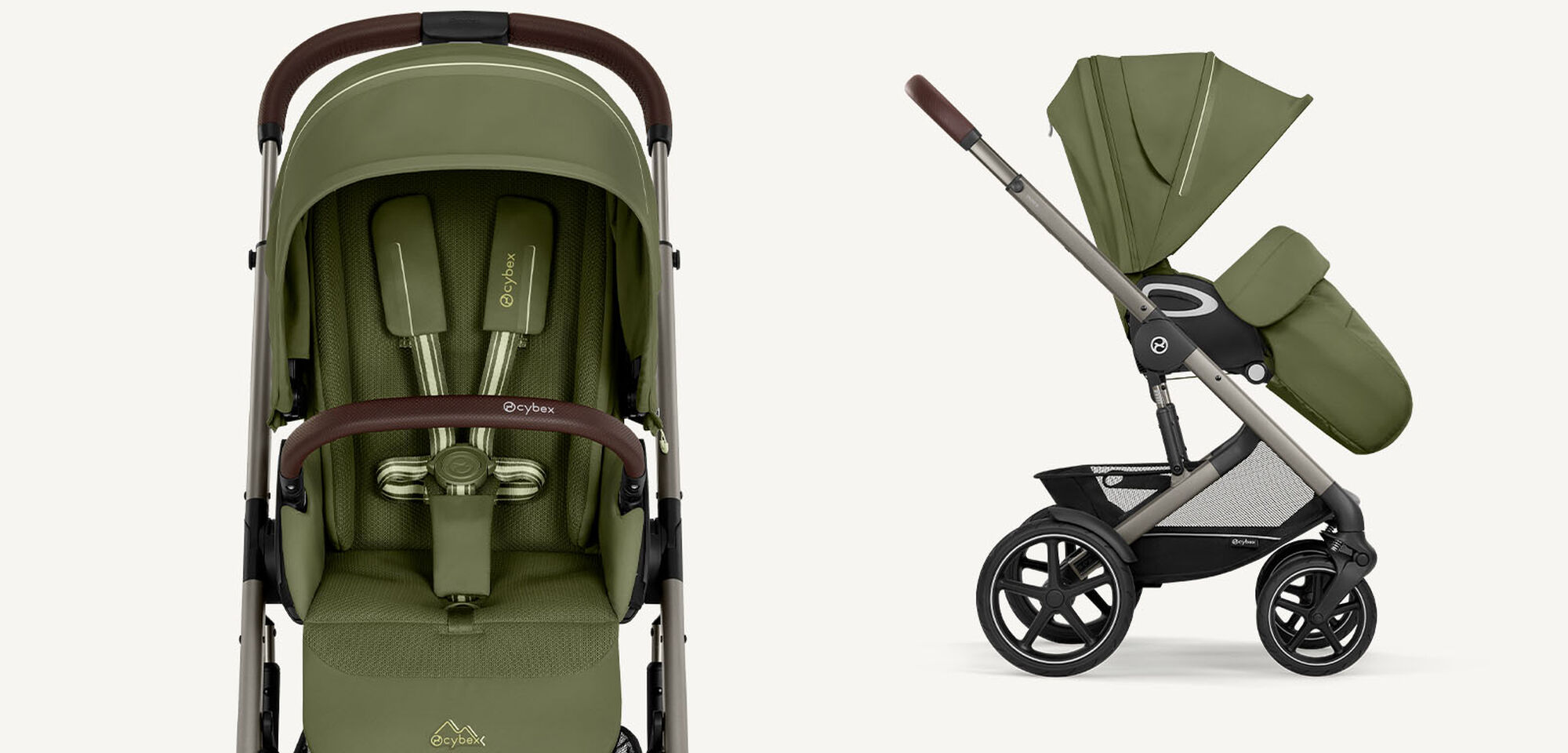 Product images of a Talos S Lux in Moss Green, a close up on the left and a sideview on the right.