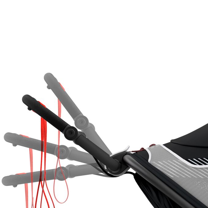 An image of the CYBEX Gold Avi One Box - PUMA Black Jogger, highlighting the Ergonomic, adjustable handlebar feature.