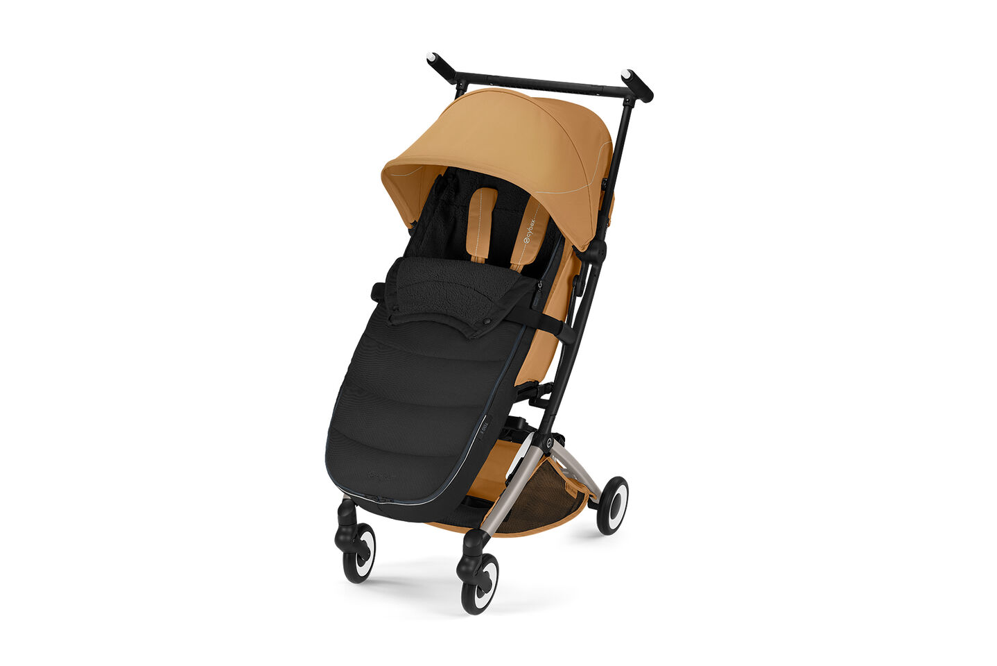 Product image of a Libelle buggy with a Gold Footmuff attached.