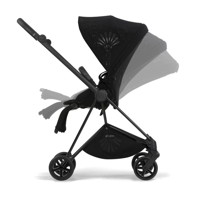 An image of the CYBEX Platinum Mios - La Parisienne Stroller, highlighting the One-hand Recline and Fold feature.