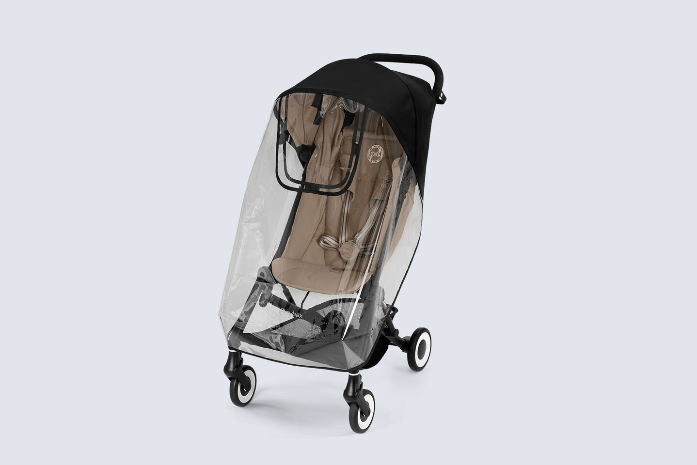 Agis travel buggy with a rain cover attached