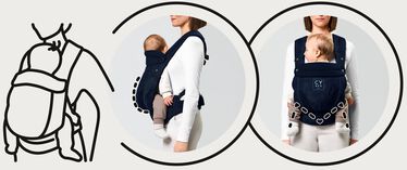 Obrázek CYBEX Platinum Coya Carrier Rebellious Luxury Baby Carrier, který zvýrazňuje funkci Ergonomická podpůrná konstrukce.