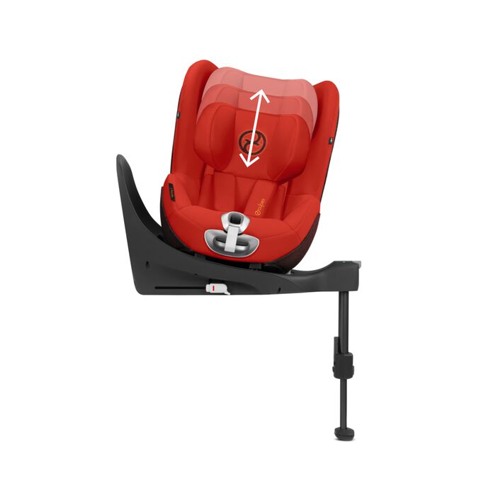 An image of the CYBEX Platinum Sirona Z i-Size Toddler Car Seat, highlighting the Height-adjustable headrest feature.