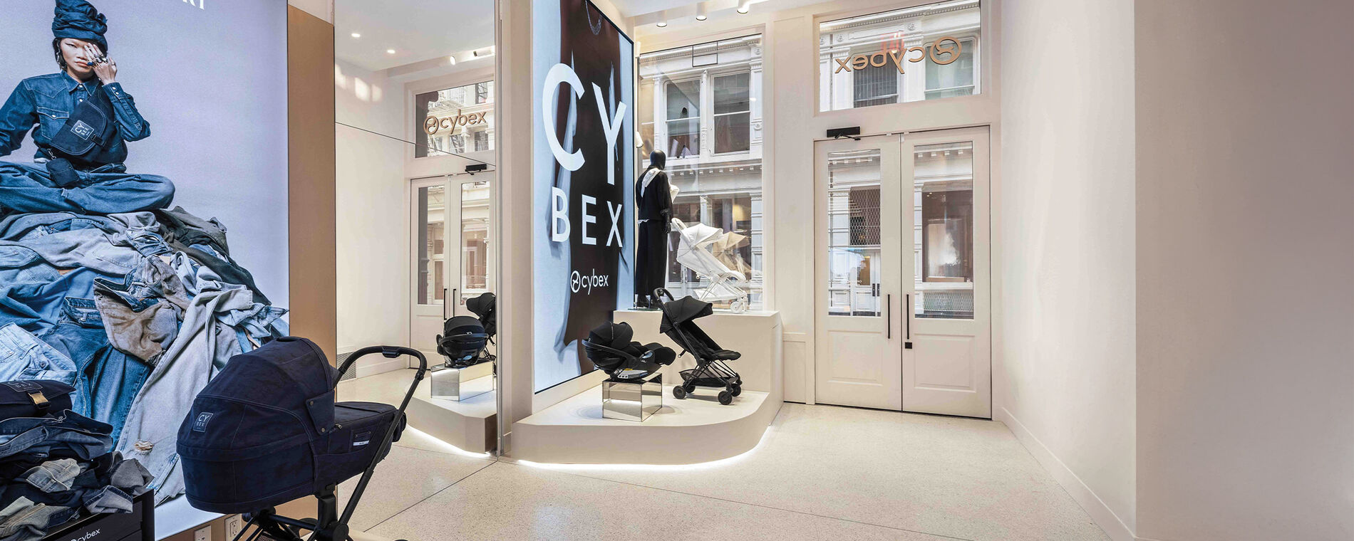 Entryway to the CYBEX Flagship store. Rebellious Luxury collection on the left.