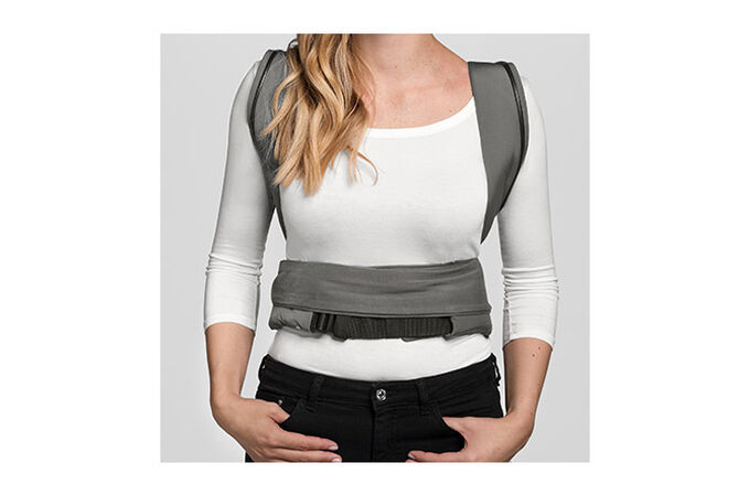 An image of the CYBEX Platinum YEMA.tie Baby Carrier, highlighting the Soft padded waist belt feature.