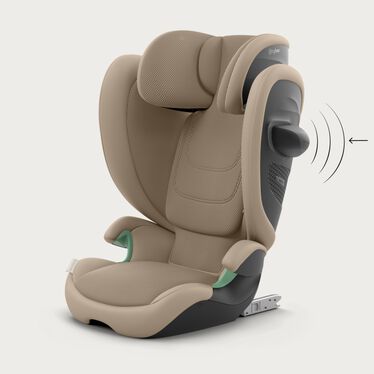 An image of the CYBEX Gold Solution G2 Child Car Seat, highlighting the 20% Higher Side-impact Protection feature.