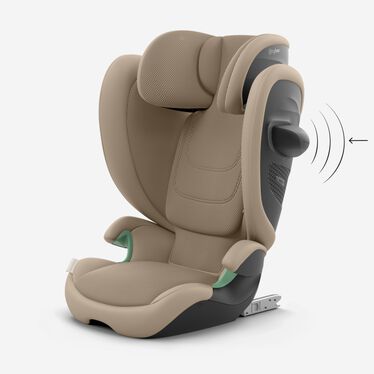 An image of the CYBEX Gold Solution G2 Child Car Seat, highlighting the 20% Higher Side-impact Protection feature.
